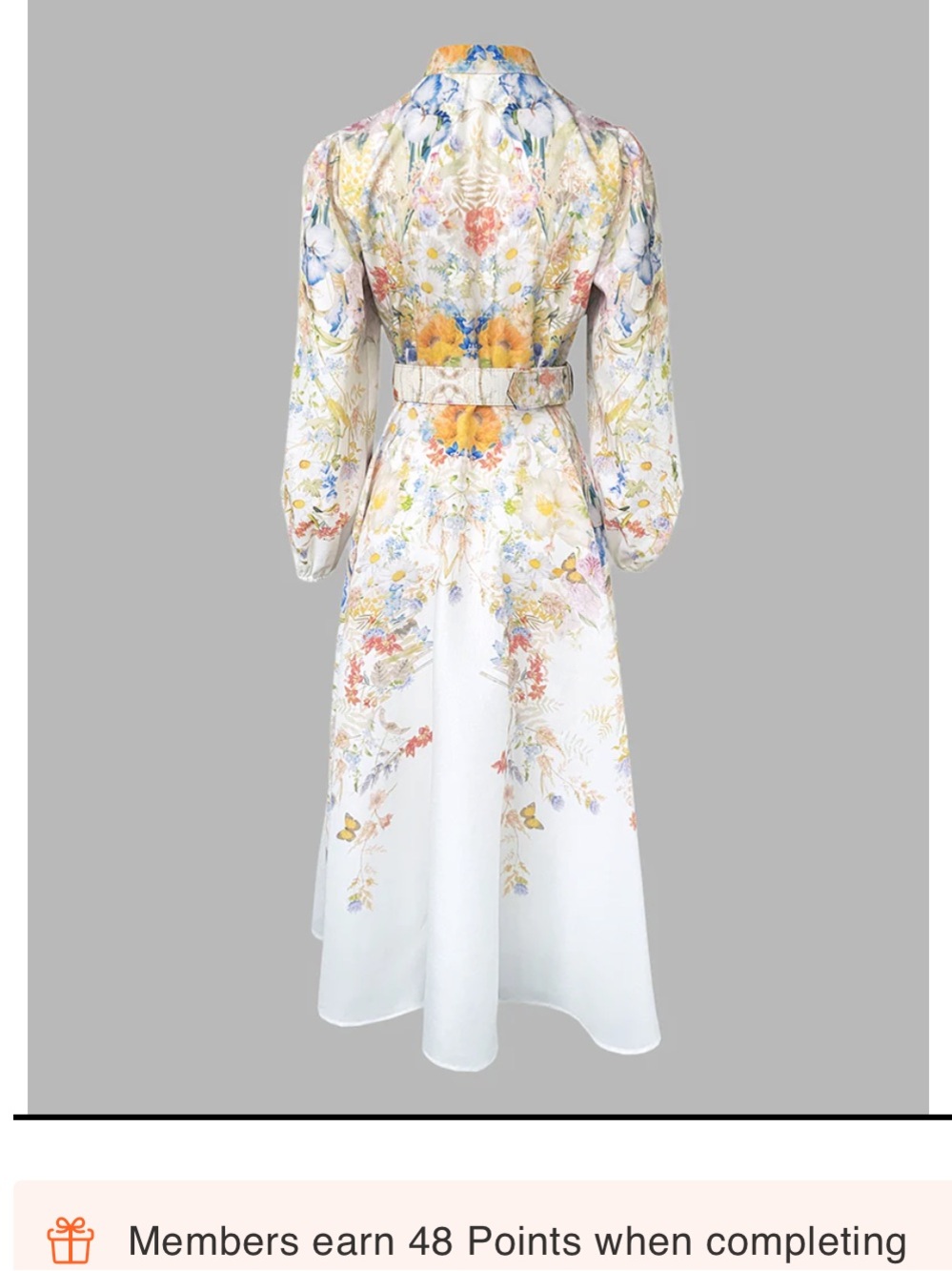 Floral Print Belted Midi Dress in White and Pastel